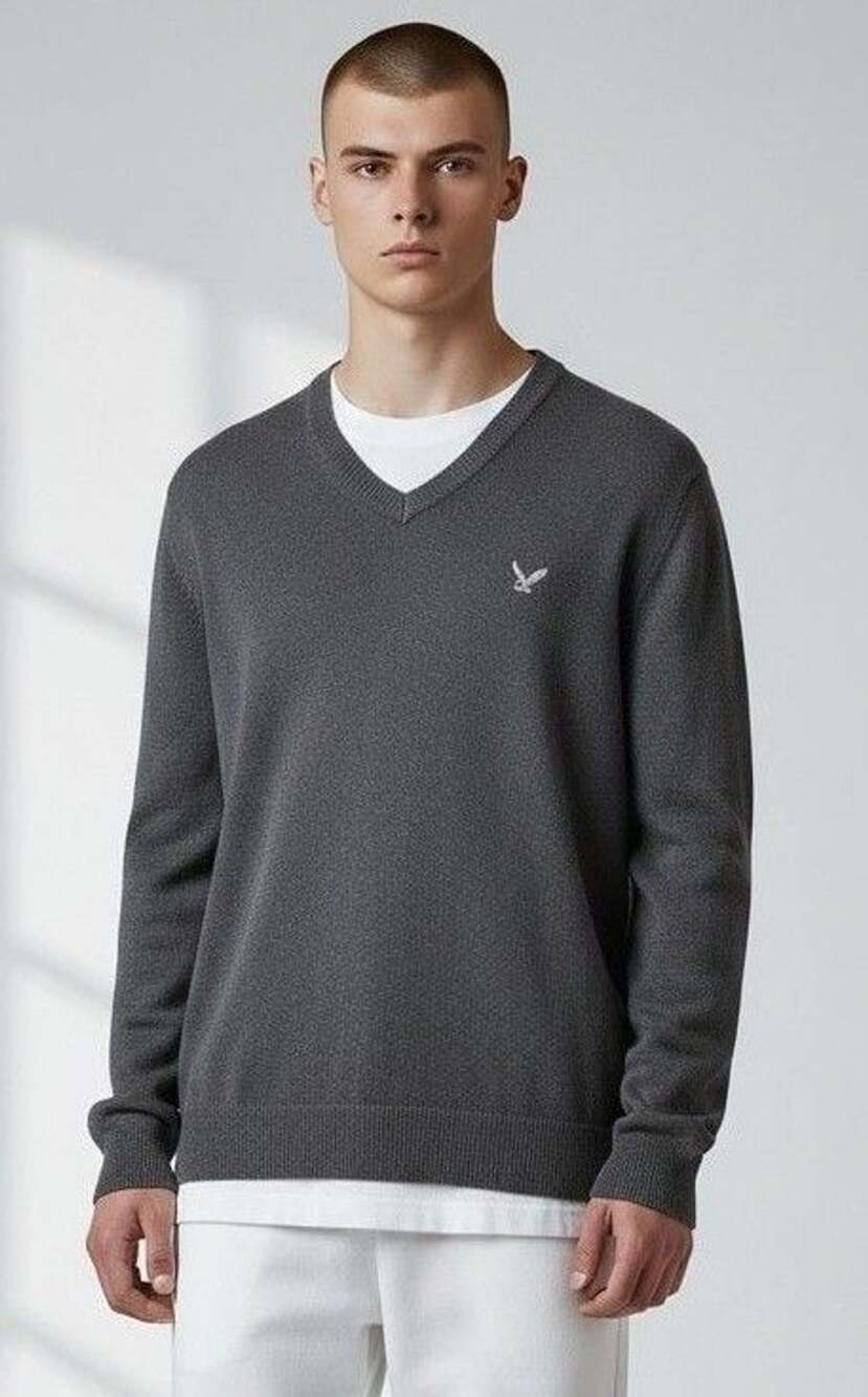 American Eagle V-Neck Sweater Size L Gray Cotton